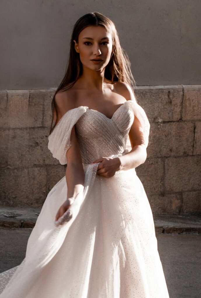 off shoulder wedding dress, wedding dress with straps