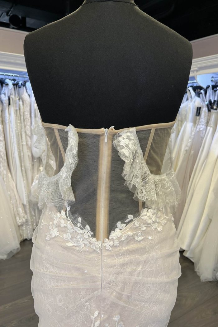 corset wedding dress, corset boning, champagne wedding dress