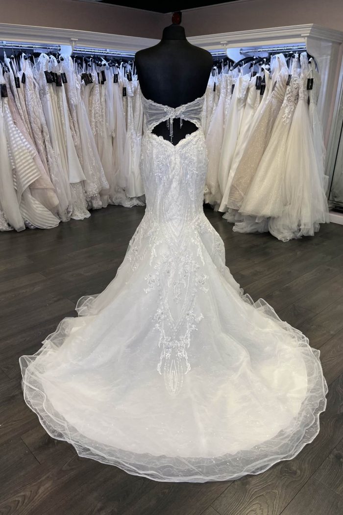 wedding dress with train, sparkly wedding dress, fishtail dress, fishtail wedding dress