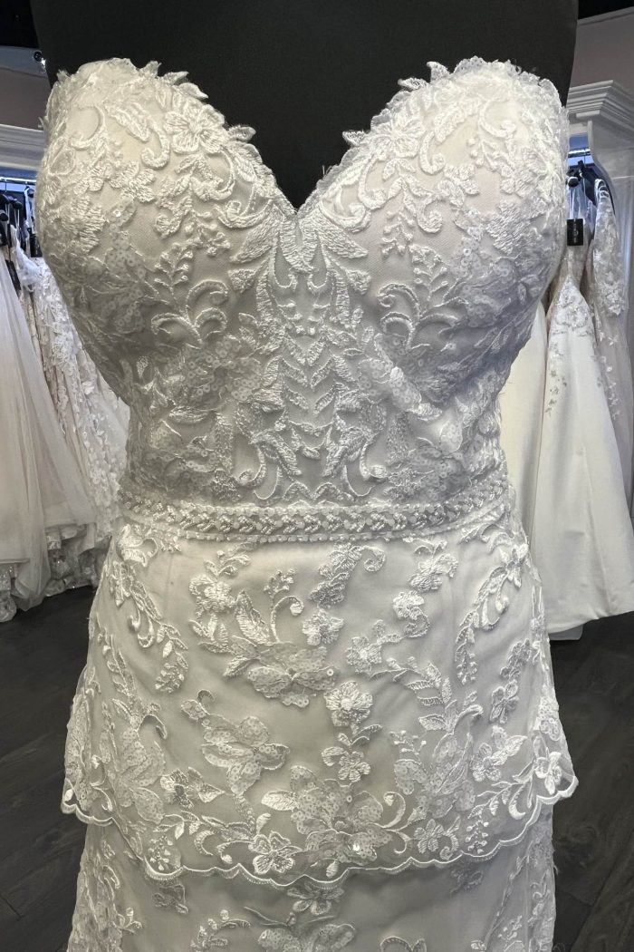 disney wedding dress, tiana dress, disney fairy tale weddings, tiana d268, lace wedding dress, strapless wedding dress